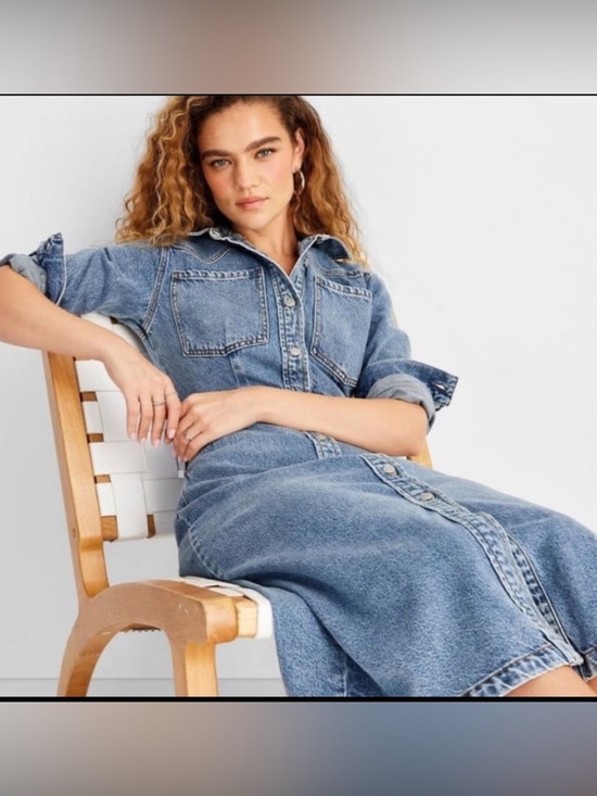 Future Collective Long Sleeve Denim Midi Dress Women’s Size 14 - Picture 2 of 8